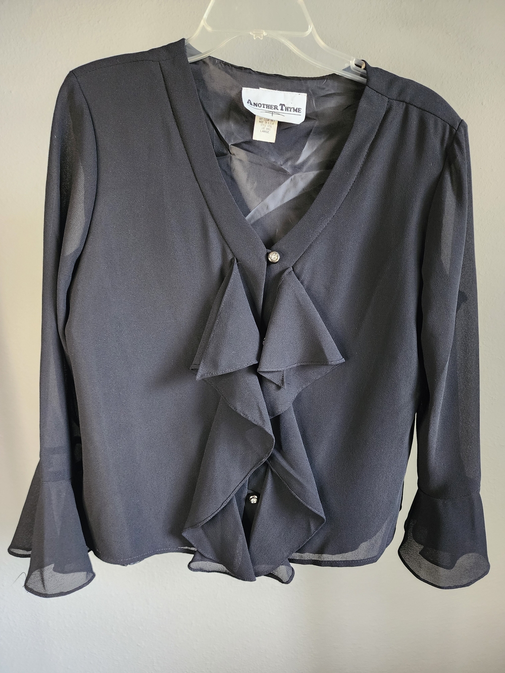 Ann Taylor Black Ruffle Front V-Neck Blouse